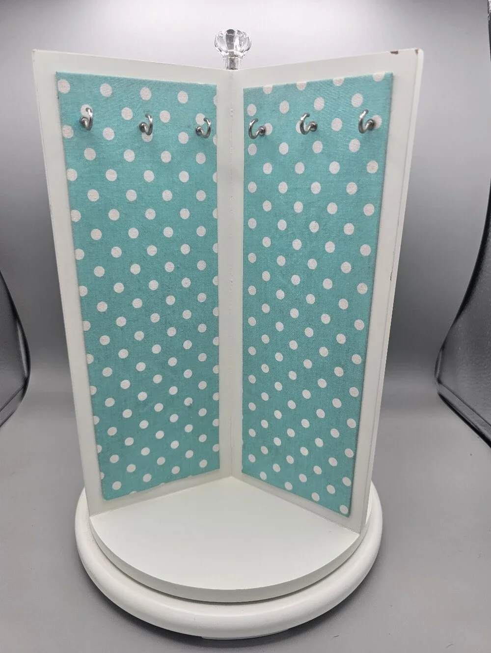 Pottery Barn Teen‎ Rotating 3-sided White Turquoise Polka Dot Jewelry Organizer